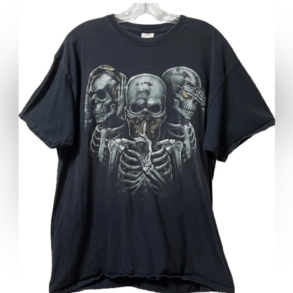 Men's Skull Streetwear Black & Gold Graphic Print T-shirt Sz M/L